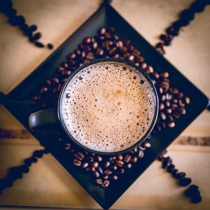 High angle view of coffee on table