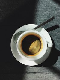 High angle view of coffee on table