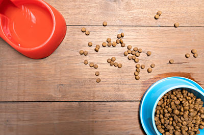 High angle view of roasted coffee beans on table