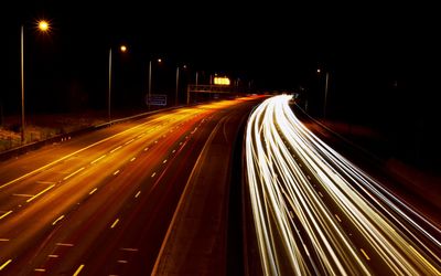 Light trails on highway at night