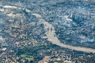 High angle view of city buildings in london