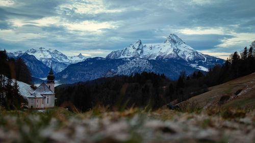 Scenic view of snowcapped mountains against sky