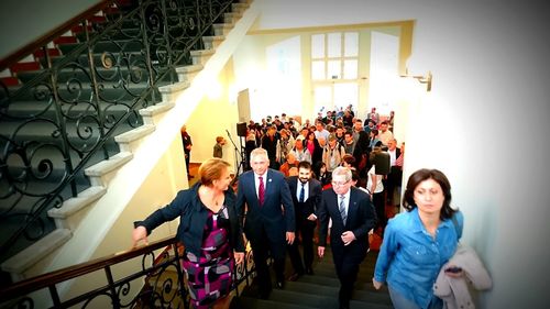 People standing in corridor