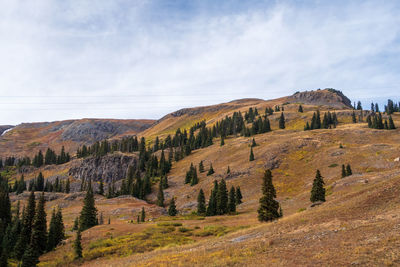 Scenic view of landscape and mountains against sky