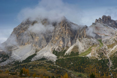 Panoramic view of snowcapped mountains against sky