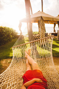 Low section of woman on hammock