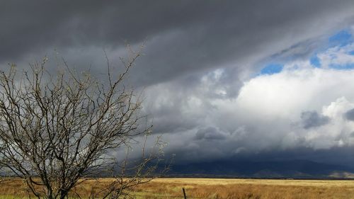 Scenic view of landscape against cloudy sky