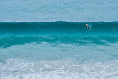 High angle view of man surfing in sea