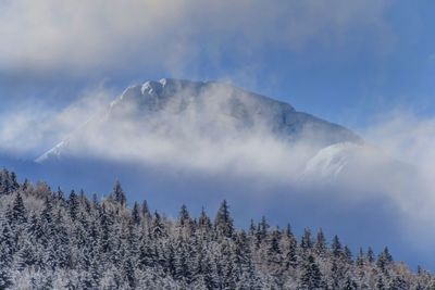 Low angle view of mountain against cloudy sky