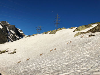 Low angle view of mountains against clear blue sky