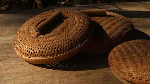 Close-up of wicker basket on table