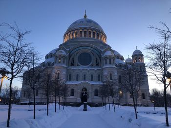 View of cathedral against clear sky during winter