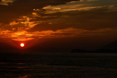 Scenic view of sea against romantic sky at sunset