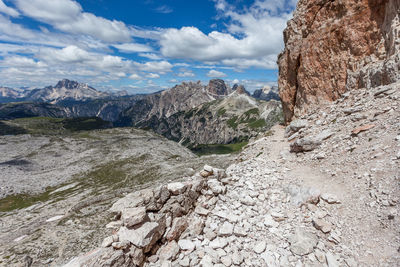 Alpine path that passes through the posts of the first world war, mount paterno, dolomites, italy