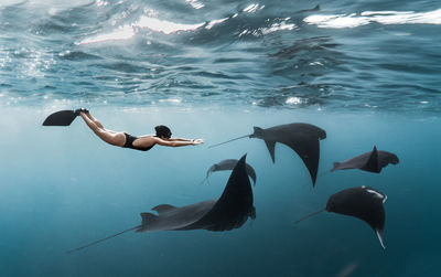 Woman swimming in sea