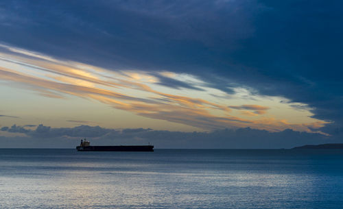 Oil tanker at anchor off falmouth, cornwall, uk