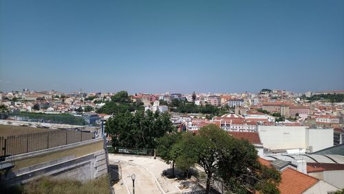 View of townscape against clear sky