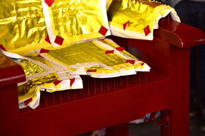 High angle view of food on table