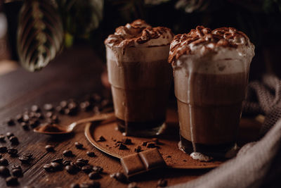 Close-up of coffee served on table