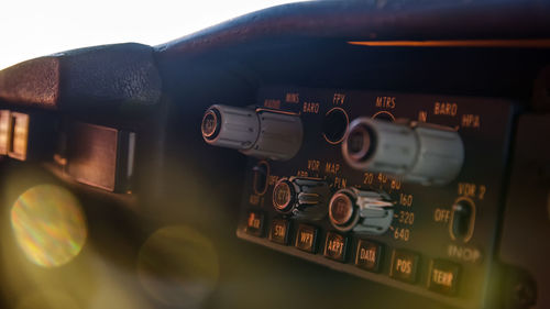 Close-up of equipment in vehicle