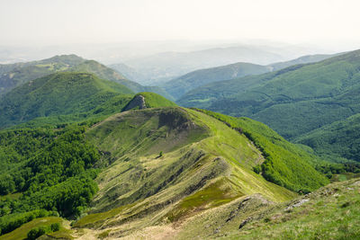 High angle view of mountains against sky