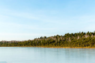 Scenic view of lake against clear sky