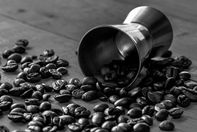 Close-up of coffee beans on table