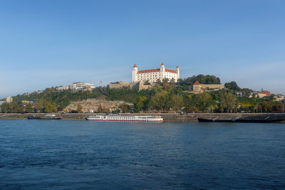 Scenic view of sea against clear blue sky