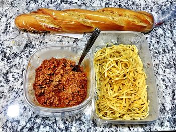 High angle view of food on table