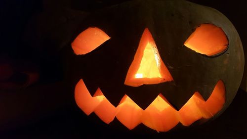 Close-up of illuminated pumpkin at night