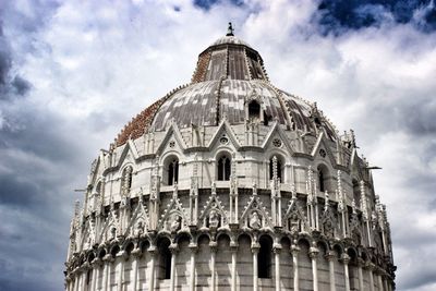 Low angle view of temple against cloudy sky
