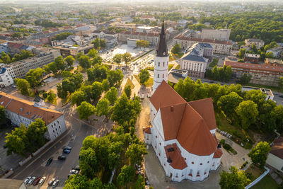 High angle view of buildings in city