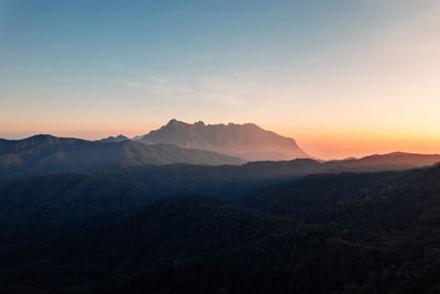 Scenic view of mountains against sky during sunset