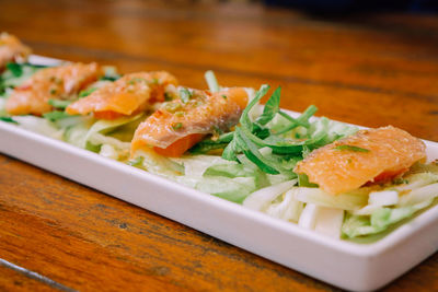 Close-up of served food in plate