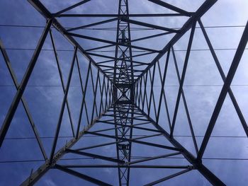 Low angle view of electricity pylon against sky