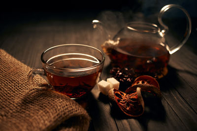 Close-up of tea cup on table