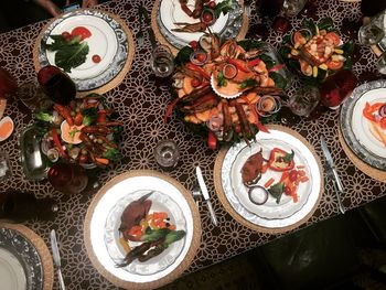 High angle view of food on table