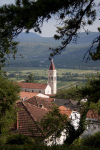 High angle view of temple against sky