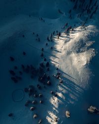 High angle view of snow on land