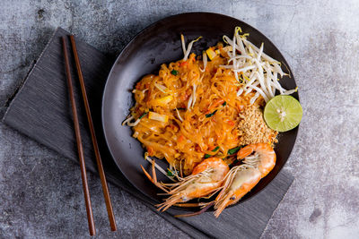 High angle view of food in plate on table