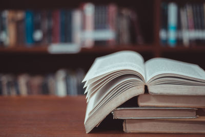 Close-up of books on table