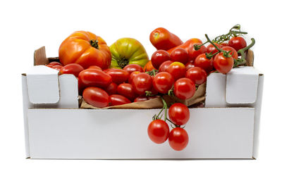 Tomatoes growing on white background