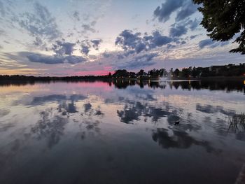 Scenic view of lake against sky during sunset