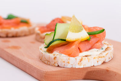 Close-up of sushi on cutting board