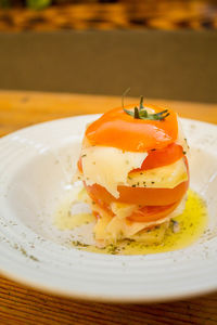 Close-up of breakfast served in plate