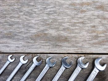 High angle view of text on table against wall