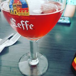 Close-up of beer in glass on table