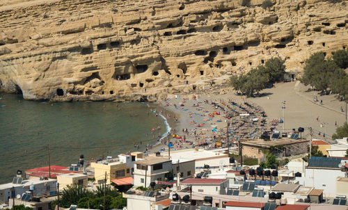 High angle view of buildings in city