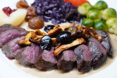 High angle view of food served in plate