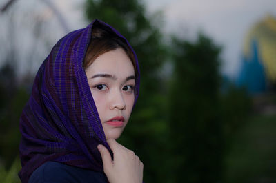 Portrait of woman wearing headscarf 